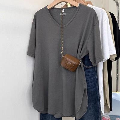 Damen Plus Size Lockeres V-Ausschnitt Kurzarm T-Shirt