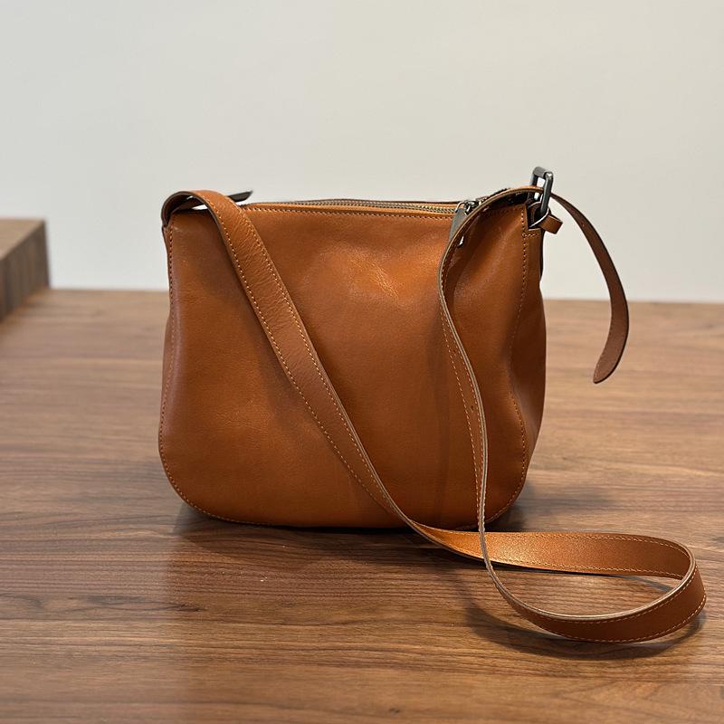 Japanischepflanzlich gegerbte Leder Crossbody-Tasche für Damen - Lässiger Stil Schulter-Handtasche, Echtes Leder, Hochwertiges Eimerdesign (Modell 2025).