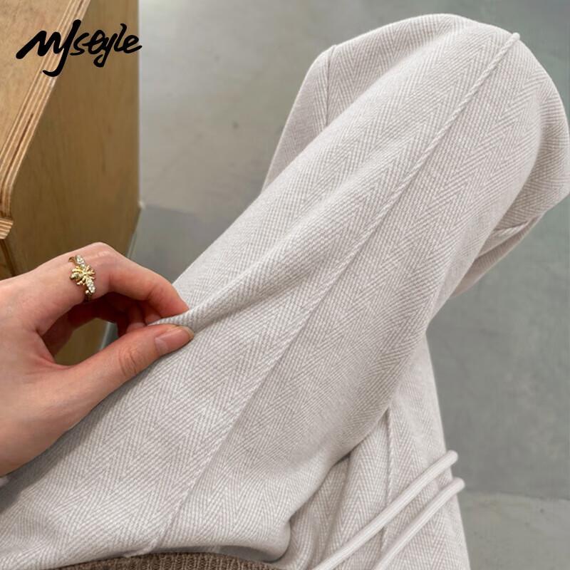 MJ STYLE Women's Herringbone Wide-Leg Straight Pants