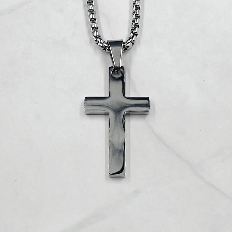 

Simple Classic Fashion Double Sided Cross Antique Silver Gold Black Color Pendant Girl Necklaces Jewelry for Women 60cm срібний