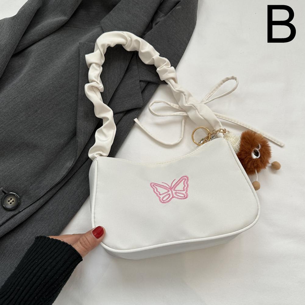 Fashionable Armpit Bag For Women Embroidery Butterfly Bag Bow Y2k-Style Bag Shoulder Makeup Lip E7T4