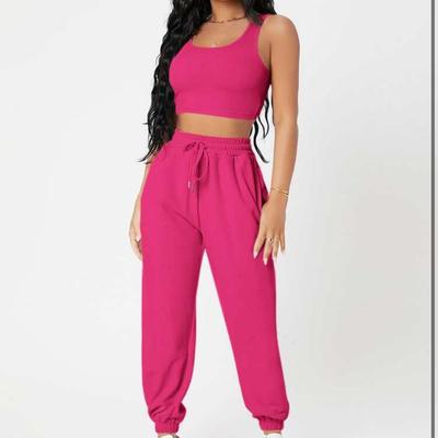 "2024 Spring Women's Solid Color Vest and High Waist Trousers Suit"