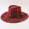 European and American Classic Retro Old Plaid Burr Jazz Hat Men's and Women's Outdoor Sunscreen Sunshade Big Eaves Western Cowboy Hat