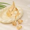 Retro Gold Pleated Leaf Bangle & Adjustable Spiral Ring Set