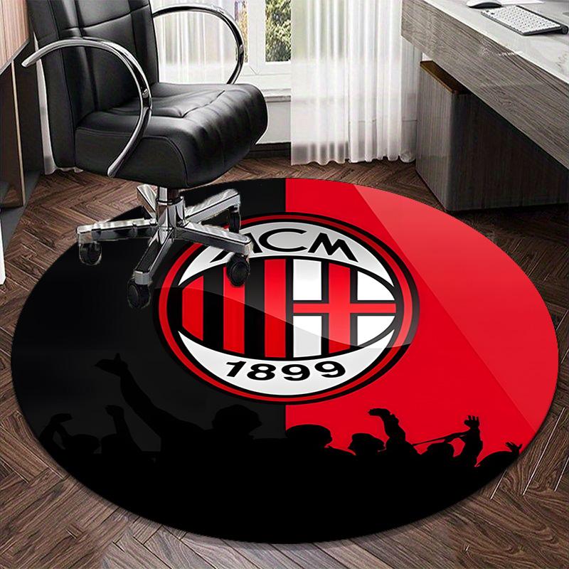 1PCS Tappeto Rotondo Milan Football Club Stampato Tappeto Rotondo per Area, Tappeto per Casa Ufficio, Tappeto Rotondo per Sedia, Tappeto Decorativo Regali per Fan Regalo di Natale
