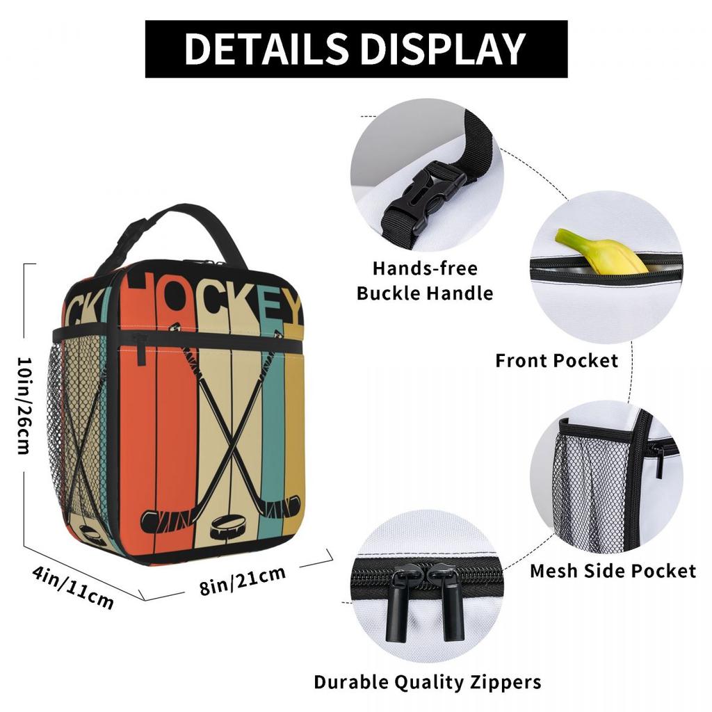 Hockey Vintage Insulated Lunch Bag for Women Office Cooler Thermal Food Box Tote Portable Lunch Boxes Container