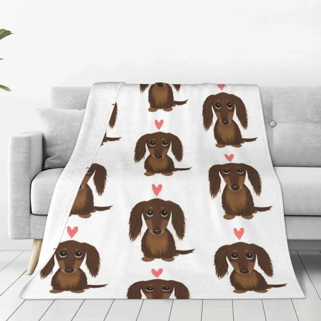 Longhaired Chocolate Dachshund Blankets Fleece Decoration Pets Animal Lightweight Throw Blanket for Bedding Outdoor Rug Piece