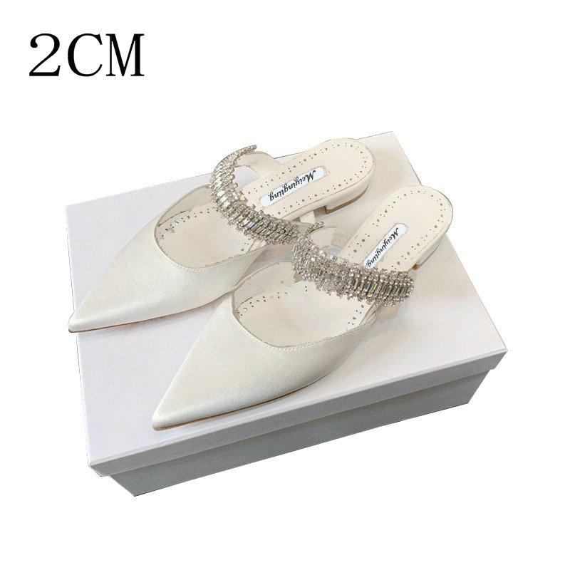 Fashion Women's High Heels Temperament Baotou Silk Rhinestones Muller Slippers Pointed Stiletto Pumps