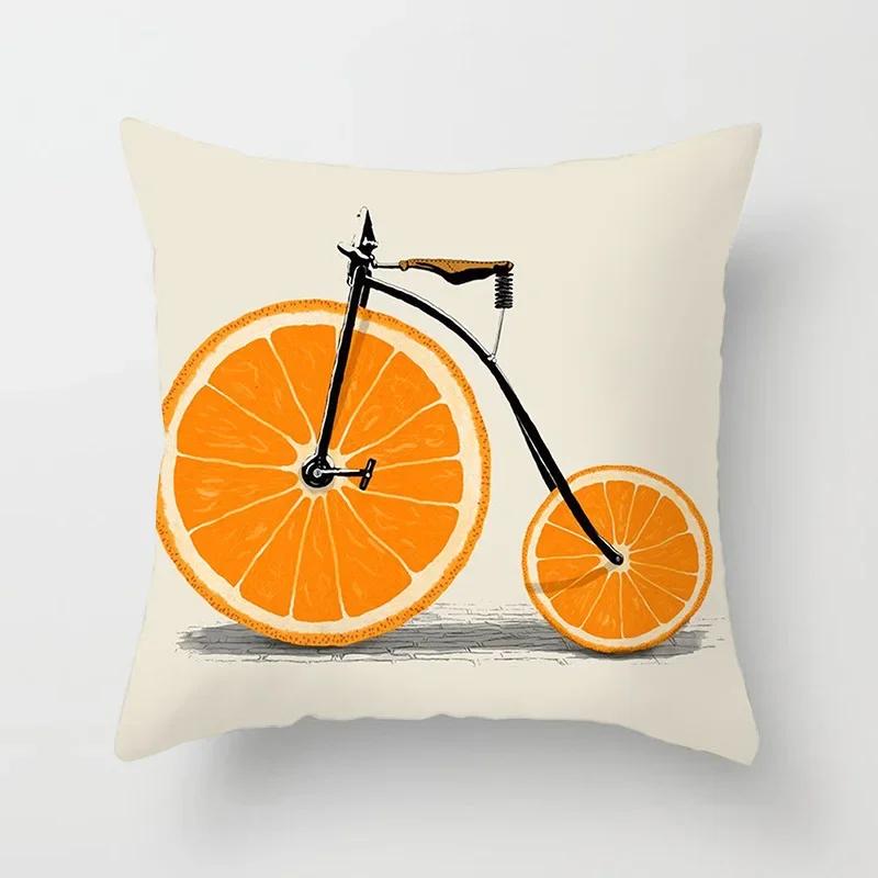 Kissenbezug für Wohnzimmer und Schlafzimmer, Polyester-Kissenbezug mit Blumen- und Fahrradmuster, Kissenbezug, Funda de Almohada