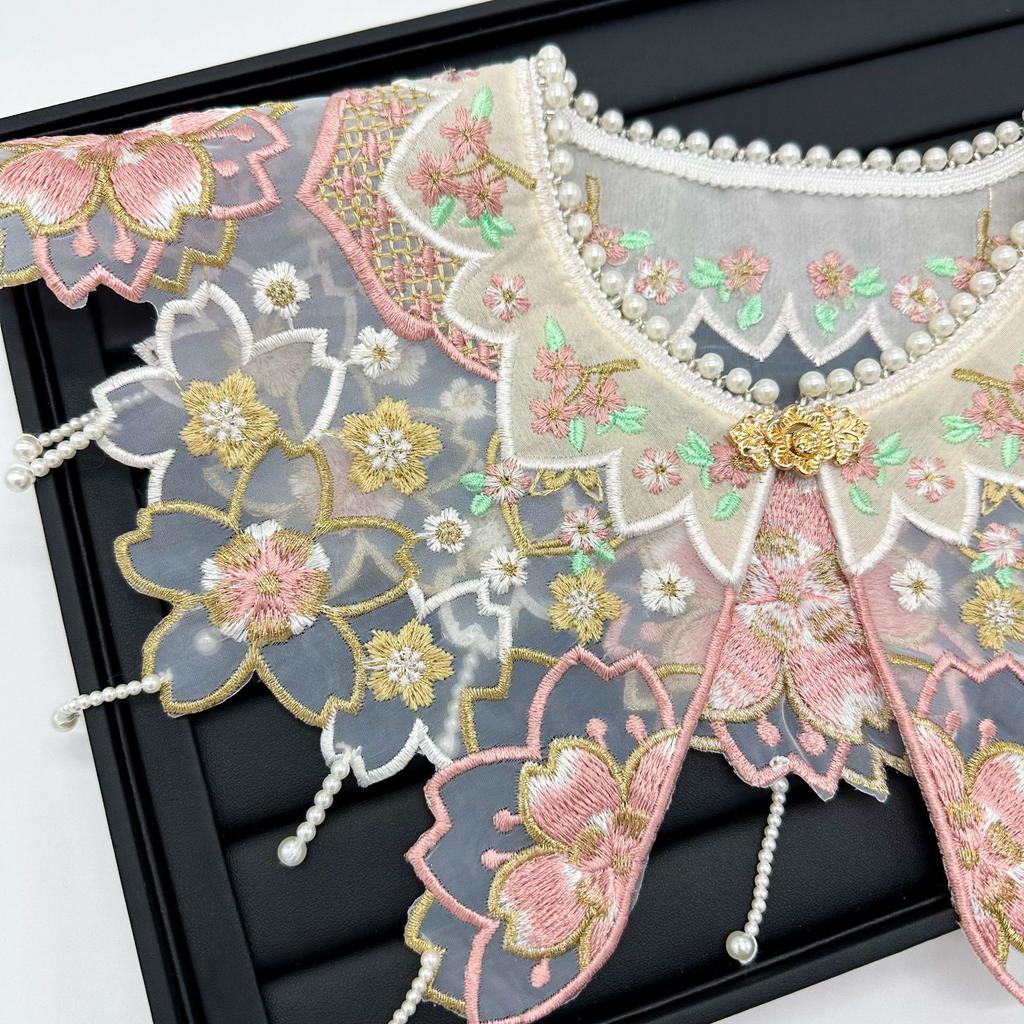 Gold Thread Glue-Free Skirt Children'S Adult Cherry Blossom Cloud Shoulder Ancient Clothing Hanfu Embroidery Piece Embroidery Cloud Ake Collar