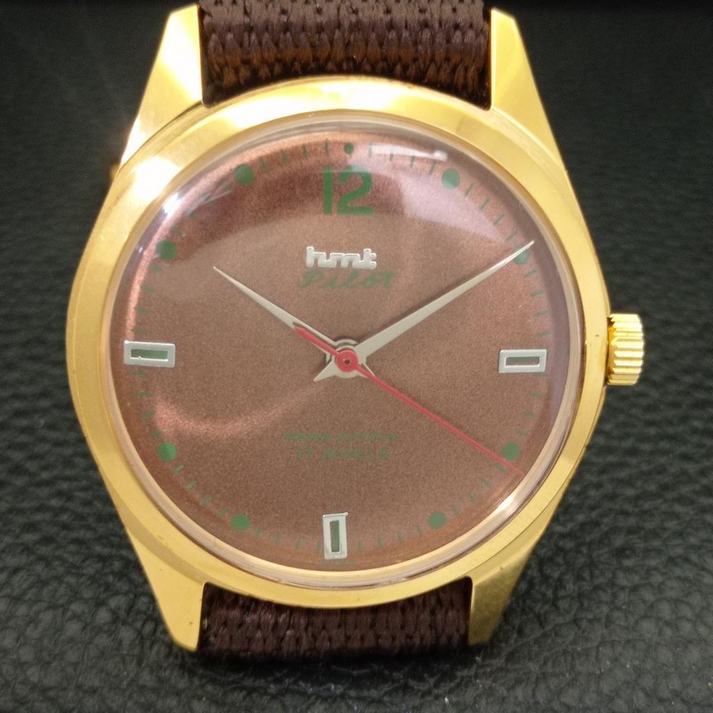 HMT PILOT HAND-WINDING VINTAGE INDIAN MENS BROWN COLOR DIAL WATCH A702077-5 R208-a702077
