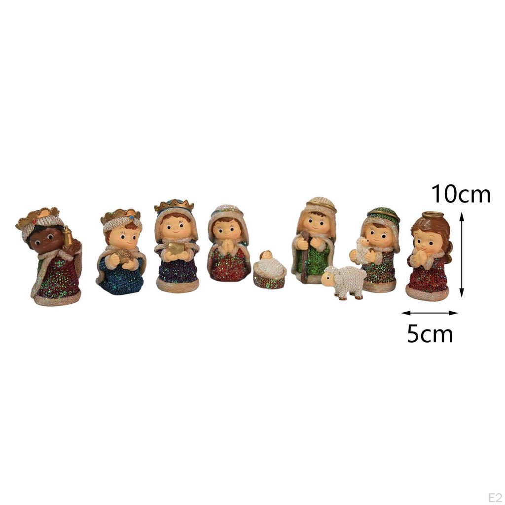 Christmas Nativity Scene Figurine Set Resin Figures Miniatures Religious Decor Manger