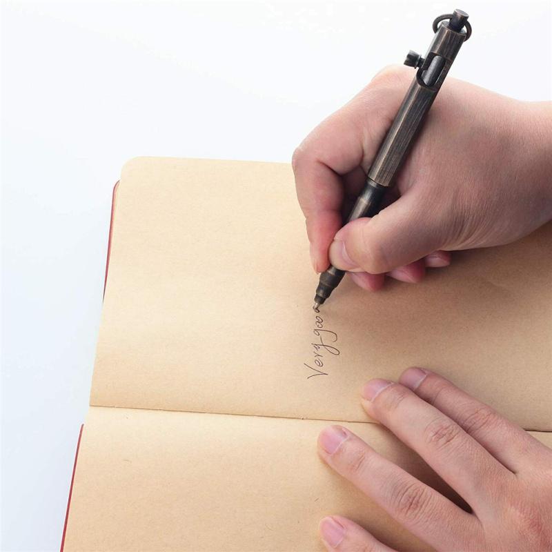 Tragbarer Bolt-Action-Stift aus massivem Messing mit Ring, quadratische Form, Retro-Stil, Taschen-Business-Signatur