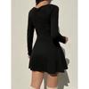 New Spring/Summer Women'S Fashion Simple Black Square Neck Dress Versatile Elegant Long Sleeve Short Dress