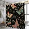 1pc Butterfly Print Shower Curtain - Polyester, Vibrant Butterfly & Floral Design, Black Background, Modern Decor