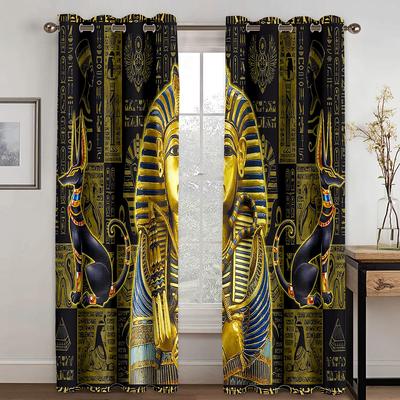 Luxury Black Gold Egyptian Gods Indian Ancient Kid's Window Curtains for Living Room Bedroom Kitchen Door Home Decor 2Pcs