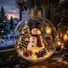 2pc Acrylic Material Christmas Ball Ornament Transparent Design with Light Santa Claus Pendant Hanging Christmas Decor