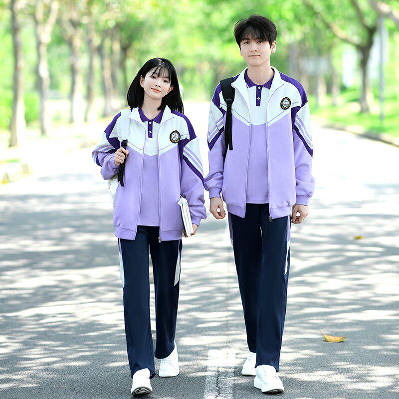 

Фиолетовый комплект школьной формы: Весенне-осенний кампусный стиль - Тройка для старшеклассников, учащихся средней школы и начальной школы 3XL