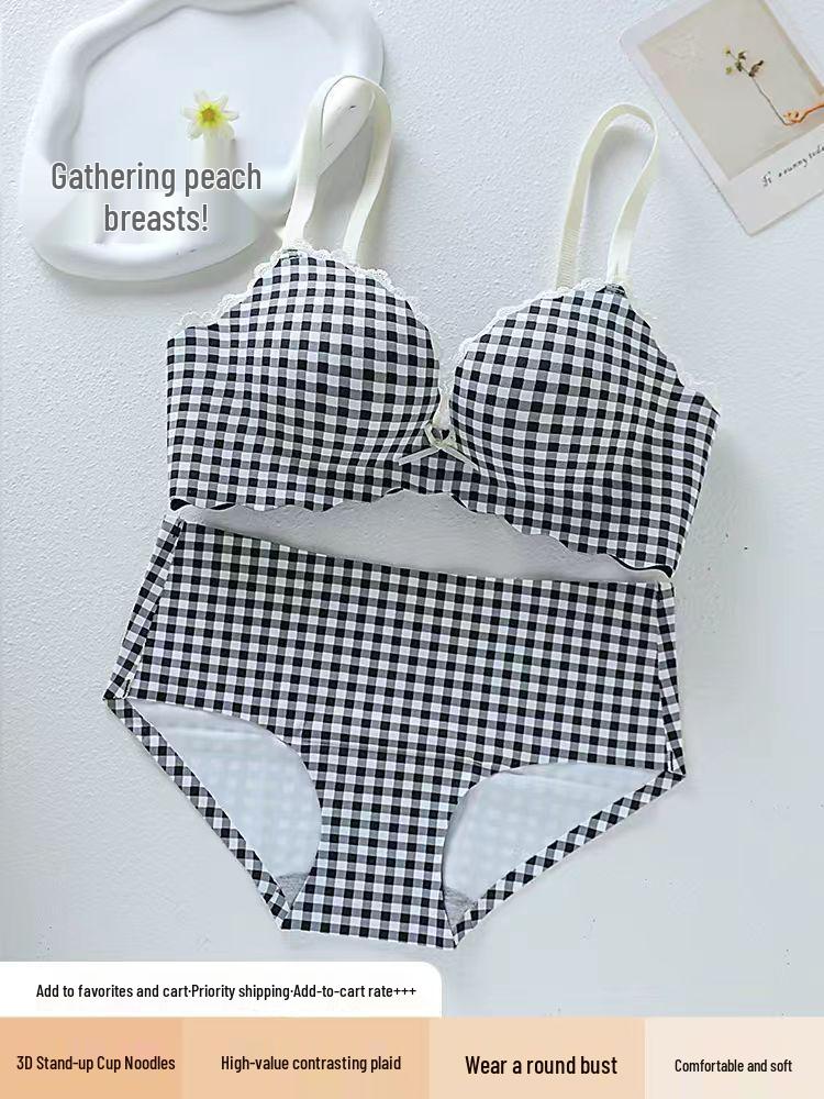 3D Push-Up karierte Unterwäsche: Vergrößert kleine Brüste, Dicke Cups für einen vollen, angehobenen und bequemen Look.