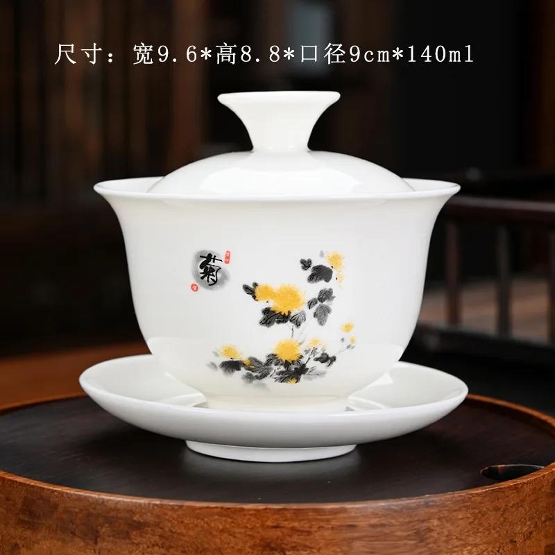 Ceramic Tea Tureen Lid Bowl Saucer Handmade Teaware Chinese Home Decor Kung Fu Porcelanas Tea Cup Sancai Gaiwan Tea Cups