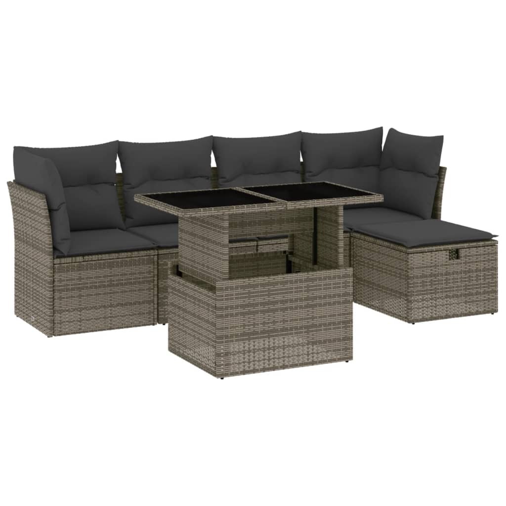 6 Piece Grey Garden Sofa Set with Cushions