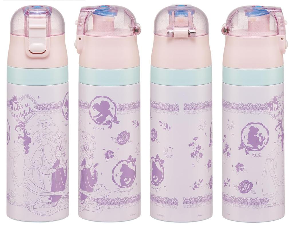 Skater Water Direct with Disney Princess Stainless Sports Kids' Bottle, 470ml, Drink, Cover, Design, Girls, Insulated, Steel, Lightweight, Bottle,