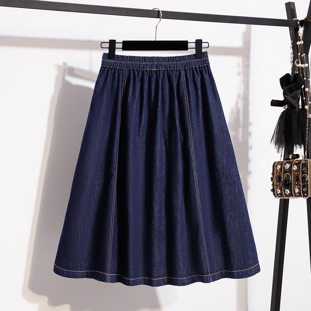DIMANAF 2026 Summer Plus Size Women Skirts Elastic Waist Denim Blue Oversize Casual Lady Long Skirts Cotton Solid A-Line