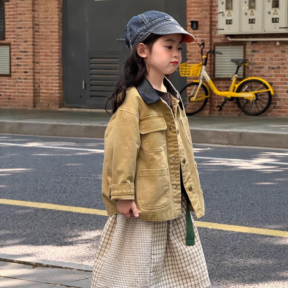 

Детский ретро тренч в стиле пэчворк: Осень 2025 Унисекс Куртка средней длины 140 cm хаки