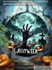 Halloween Zombie Hand Graveyard Round Wooden Hanging Sign, 2D Flat Printed Front Door Decor, Full Moon Bat Pumpkin Wall Ornament Gift
