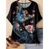 Summer Womens Retro Pattern 3D Printed Color Flowers T-shirt Loose Comfortable Soft Breathable Large Size Fashion O-neck T-shirt