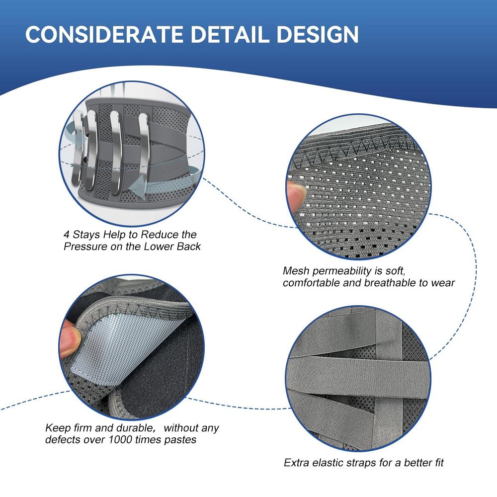 Lower Back Brace For Back Pain Relief, Breathable Lower Back Support For Women Men, Adjustable Lumbar Support Belt With 4 Stays