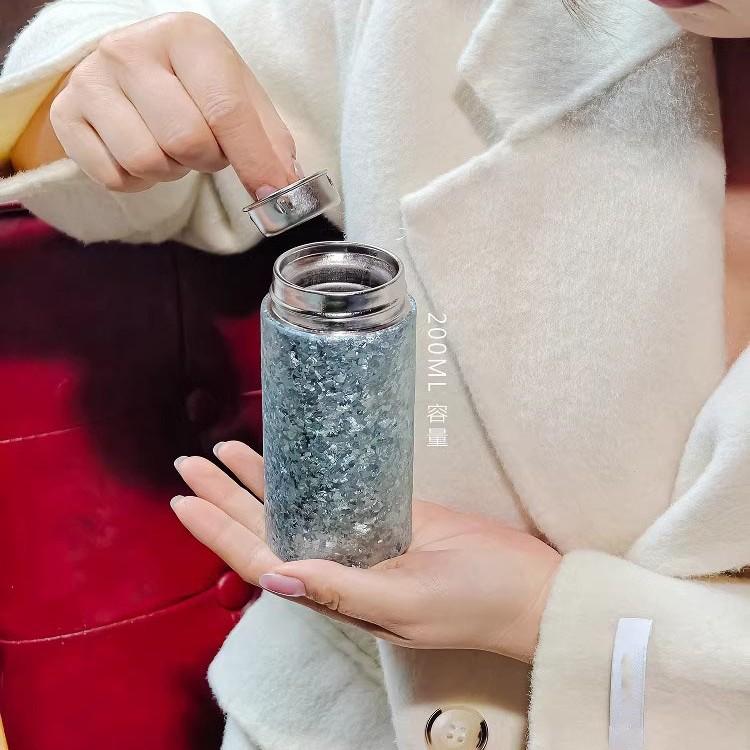 New light luxury ice flower pure titanium thermos cup, small and portable car carry-on cup, business gift titanium alloy water cup