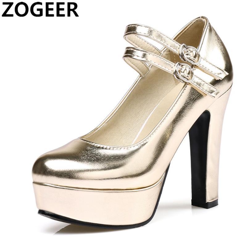 Silver Black Gold Women's Heels Elegant Ankle Strap Platform High Heels Pumps Mary Janes Shoe Luxury Sexy Party Wedding Shoes