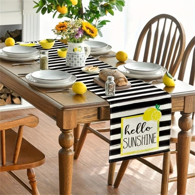 Elegant Table Runner Table Cloth Striped Lemon Table Decors for Kitchen Lemon Theme Tablecloth Perfect for Party