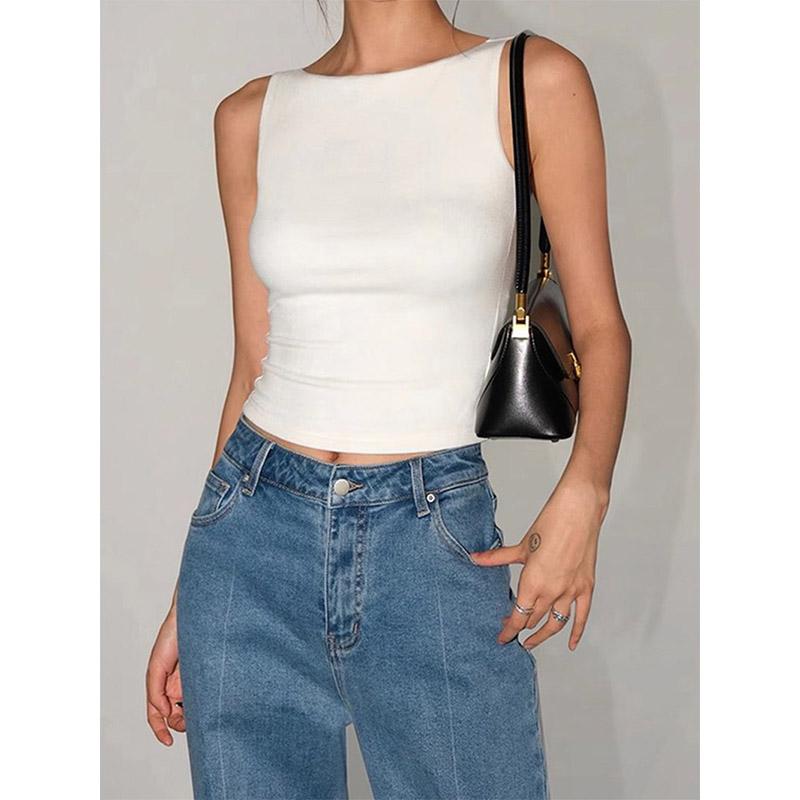 

Женский двухслойный танктоп с вырезом лодочкой, мягкий и облегающий L белый