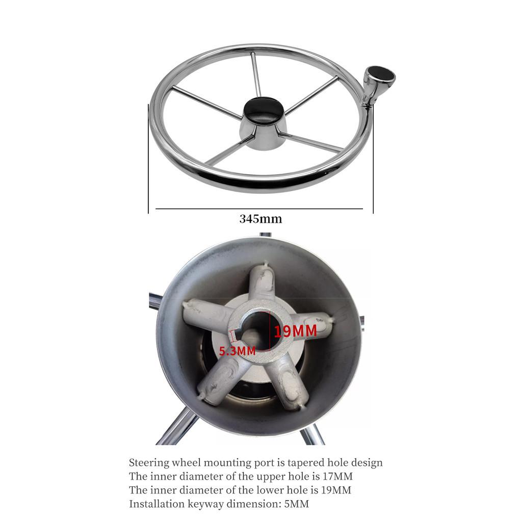 13.5 Inch Steering Wheel With Knob Stainless Steel 5 Spoke Mirror Polished Boat Yacht Accessories