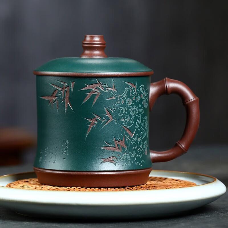Zisha Clay Tea Cup with Gold Inlay and Bamboo Motif