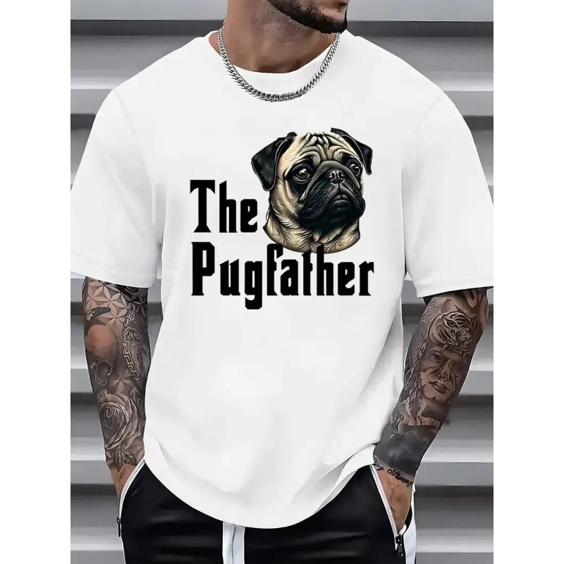 Europäische Größen Herren Lustiges Mops Hund 'Der Mopsvater' T-Shirt Übergröße Lockerer Schnitt Lässiges T-Shirt mit Mopsdruck, Ganzjahres
