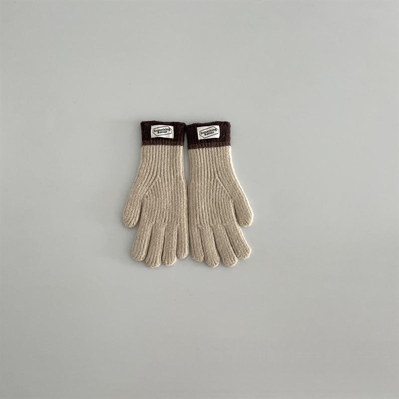 New Touchscreen Kids Gloves Winter Warm Windproof Cold Proof Five Finger Knitting Retro Korean Style Color Mix