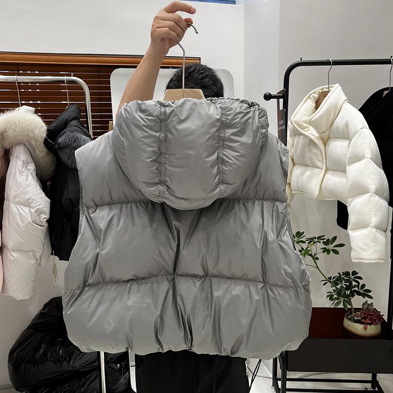 2024 Zima Nowa Kurtka Z Kapturem Dół Kamizelka Damska Krótka Luźna Odzież Zewnętrzna Kamizelka