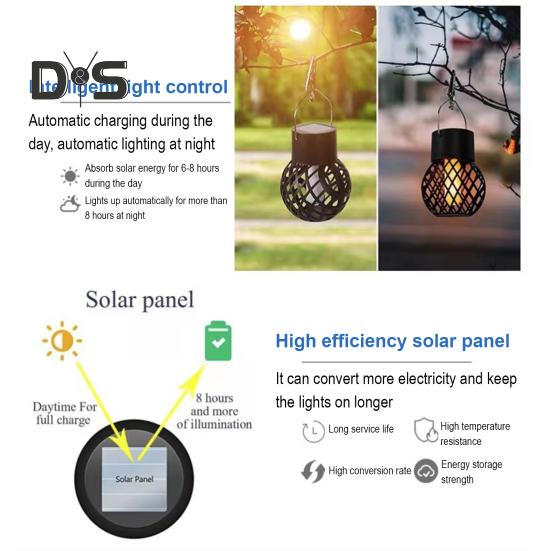 Solarna Mini Wisząca Lampka Płomień Łatwa w Instalacji Wodoodporna Automatyczne Włączanie/Wyłączanie Energooszczędna LEDowa Latarnia Solarna Dekoracja Ogrodu