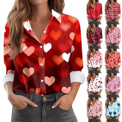 Women's Shirt Blouse Print Button Long Sleeve Casual Basic Shirt Collar Regular Top