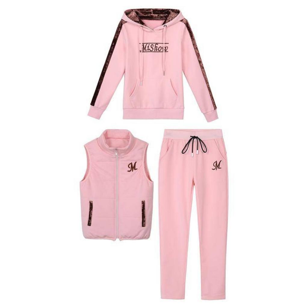 Verdickter Samt, Sportbekleidung Set, Damen, Lässig, Dreiteiliges Set
