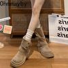 Vintage Platform Thick Bottom Women Western Cowboy Boots Fashion Belt Buckle Height Increase Female Mid Calf Booties