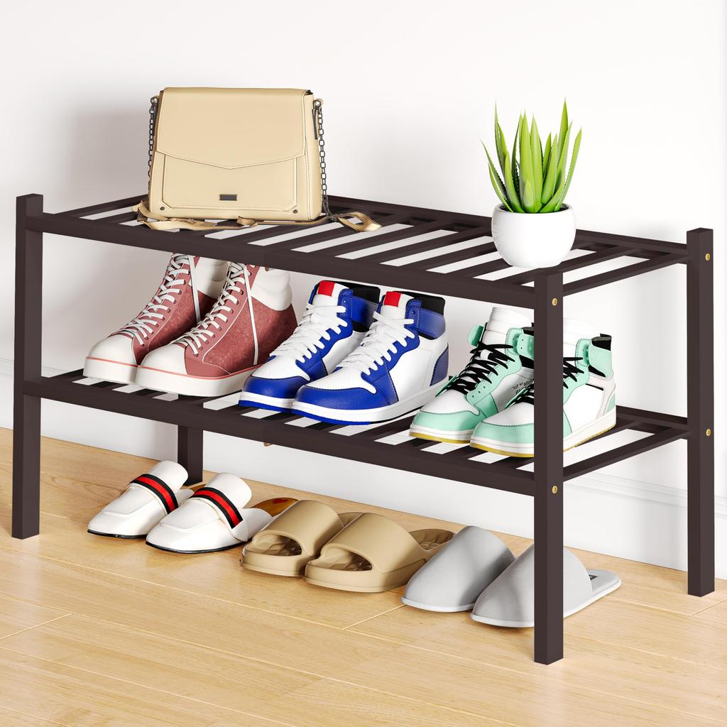 Olanly Bamboo Shoe Organizer Quality Expandable Shoe Rack Stackable Free Standing Wooden Shoe Storage Shelf For Entryway Closet