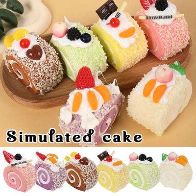 Realistic Fake Cake Resin Swiss Roll Dessert Model for Photography Prop Vintage Bakery Window Display Kitchen Decor Faux Food