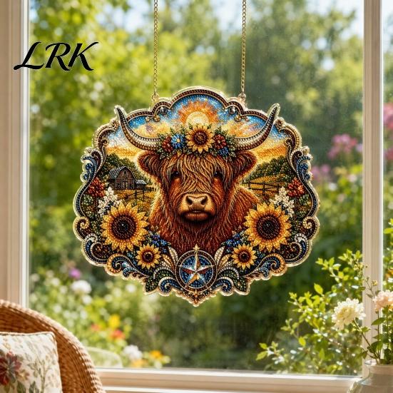 Semplice Bellissimo Ciondolo Mucca delle Highlands Diamond Art Ornamento da Appendere, Decorazione Girasoli, Ornamento Estetico Decorativo Creativo per Ufficio per Casa
