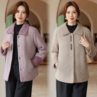 Middle Mother Winter Mink Autumn and Winter Velvet New Noble Middle-aged and Elderly Women's Woolen Top Coat