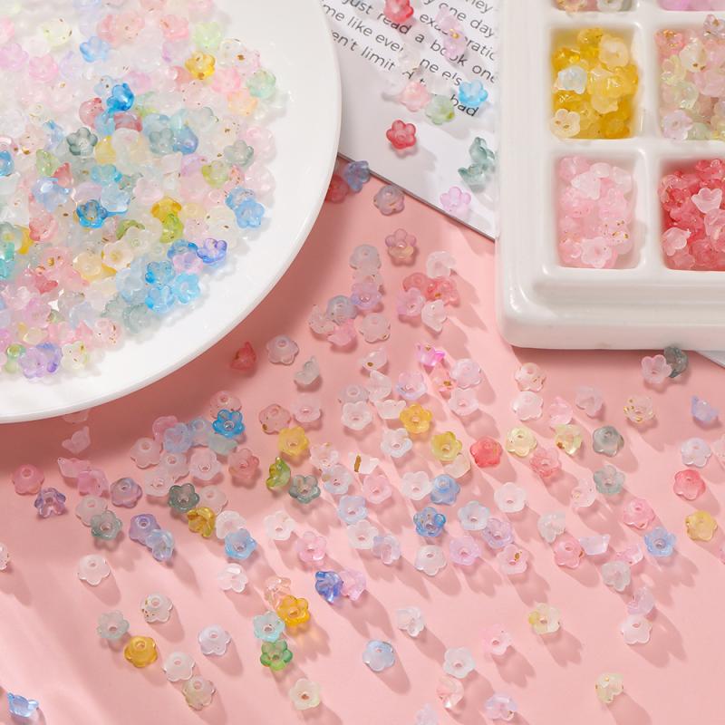 50Pcs/Lot Gradient Flower Acrylic Beads Bellflower Spacer Beads Caps For Diy Charms Bracelets Jewelry Making Findings Accessorie