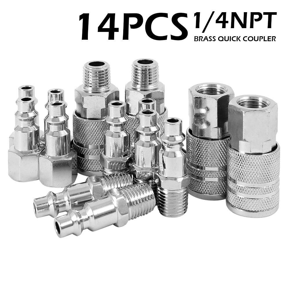 14pcs Metal Quick Couplings BSP Air Line Fitting Euro 1/4"Air Line Fitting Hose Compressor Fitting Connector For Pneumatic Tools